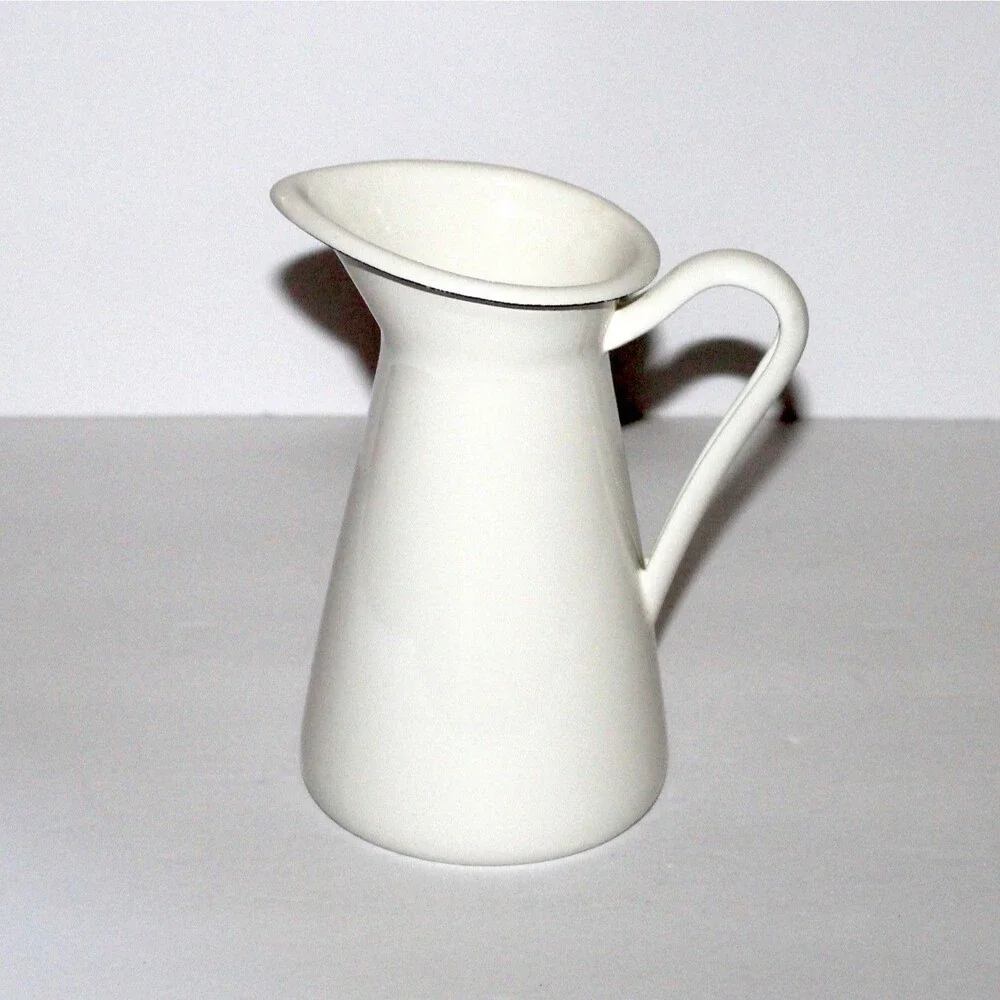 IKEA SOCKERART White Pitcher Vase metal enamel 6.5” farmhouse country